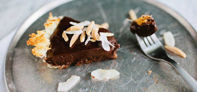 chocolate ganache coconut pie slices