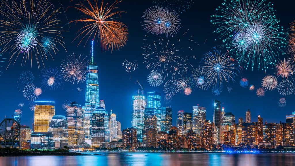 New Year's Eve fireworks over the NYC skyline