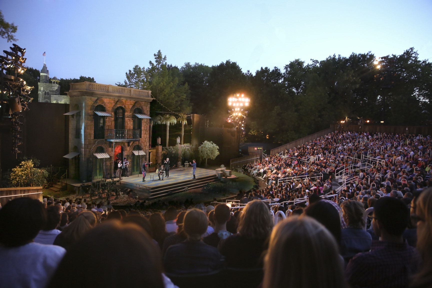 Night shot of shakespeare in the park performance