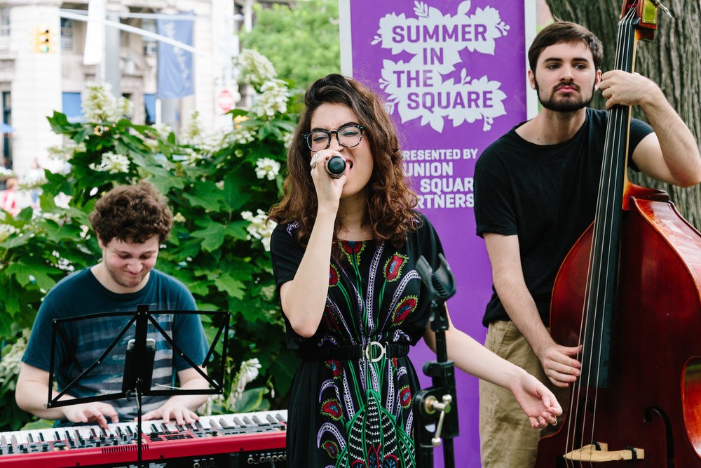 girl singing with jazz band