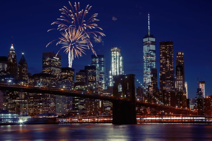 fireworks in downtown manhattan