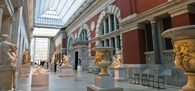 An interior view of the architecture at The Metropolitan Museum of Art in NYC.