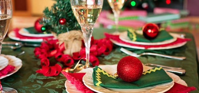 A Christmas inspired table setting for a holiday party.