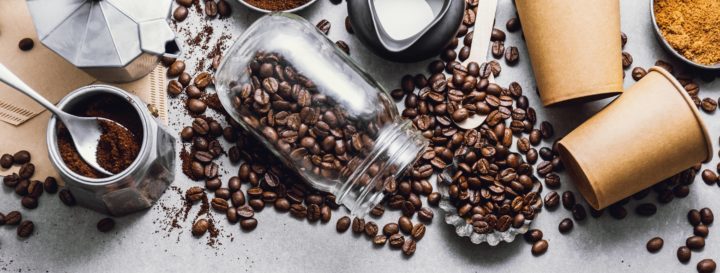 The ingredients to make coffee laid out on a table