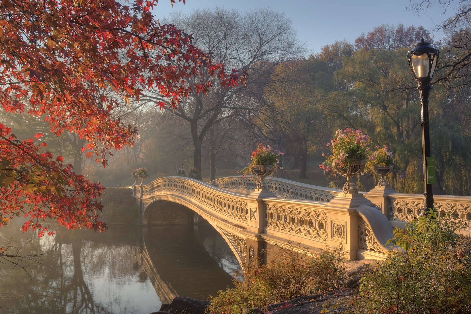 The Central Park bridge on a fall day 