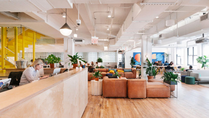 WeWork communal work space and stairs