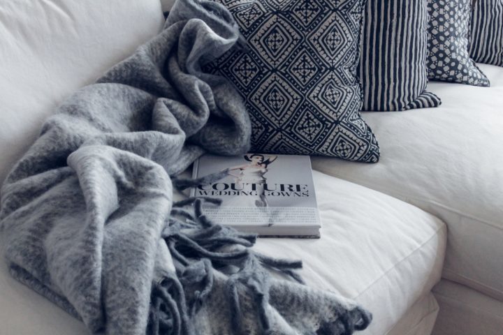 couch with blankets