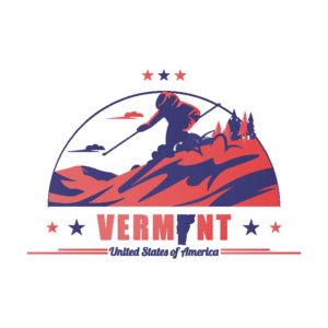 Vermont skiing poster of a person skiing down a mountain