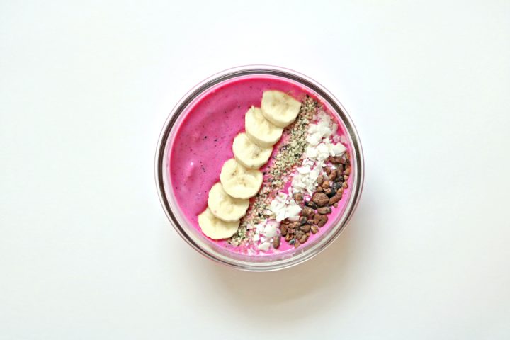 Açaí bowl with banana, coconut and chia seed toppings