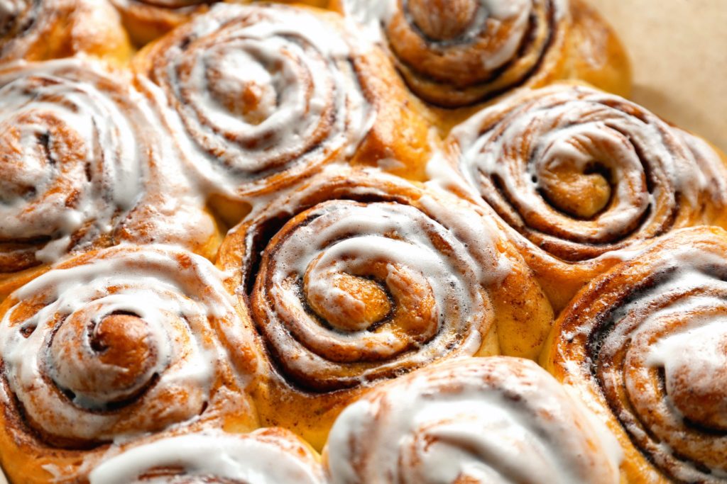 A close up image of cinnamon rolls