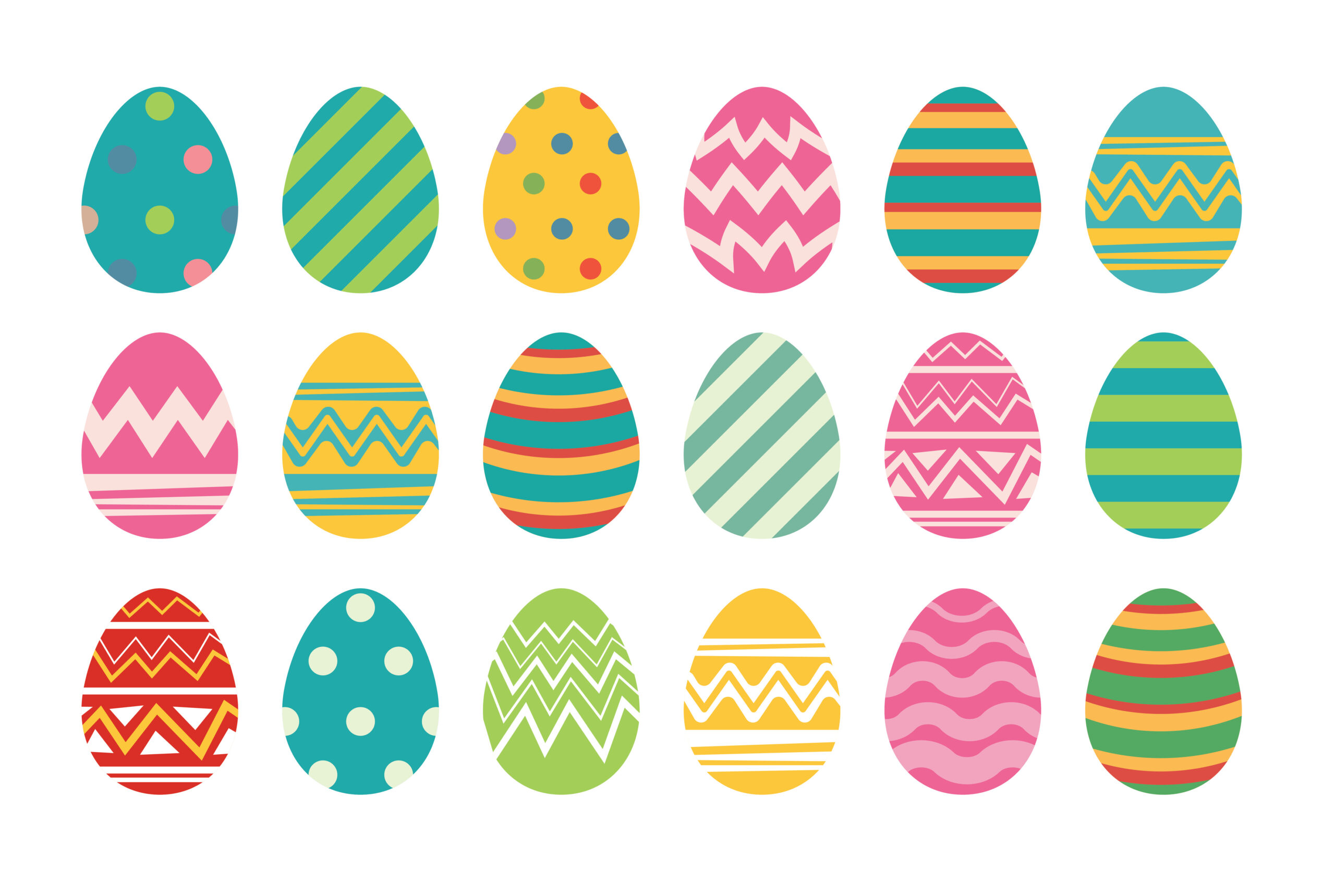 Colorful Easter eggs in rows