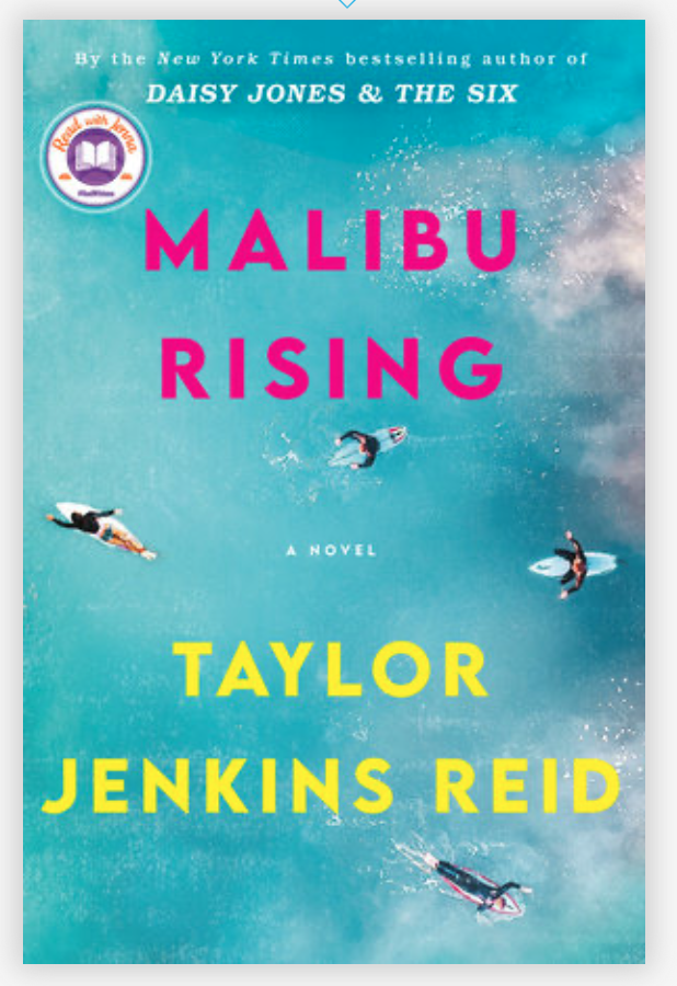 Book cover of Malibu Rising featuring 4 surfers