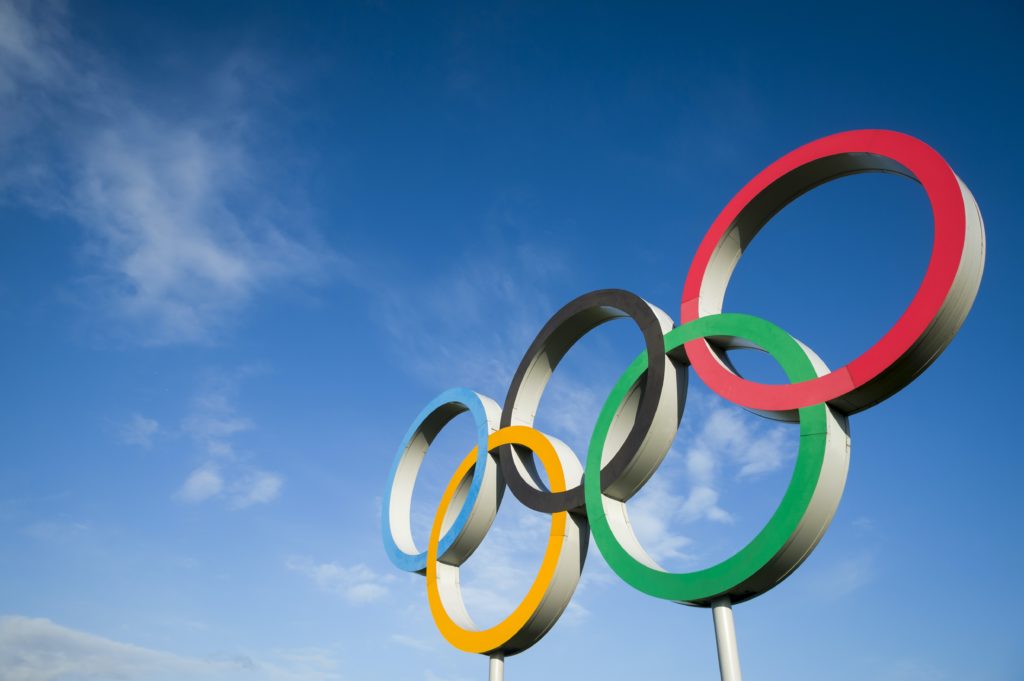 The Olympic Rings with the sky in the background