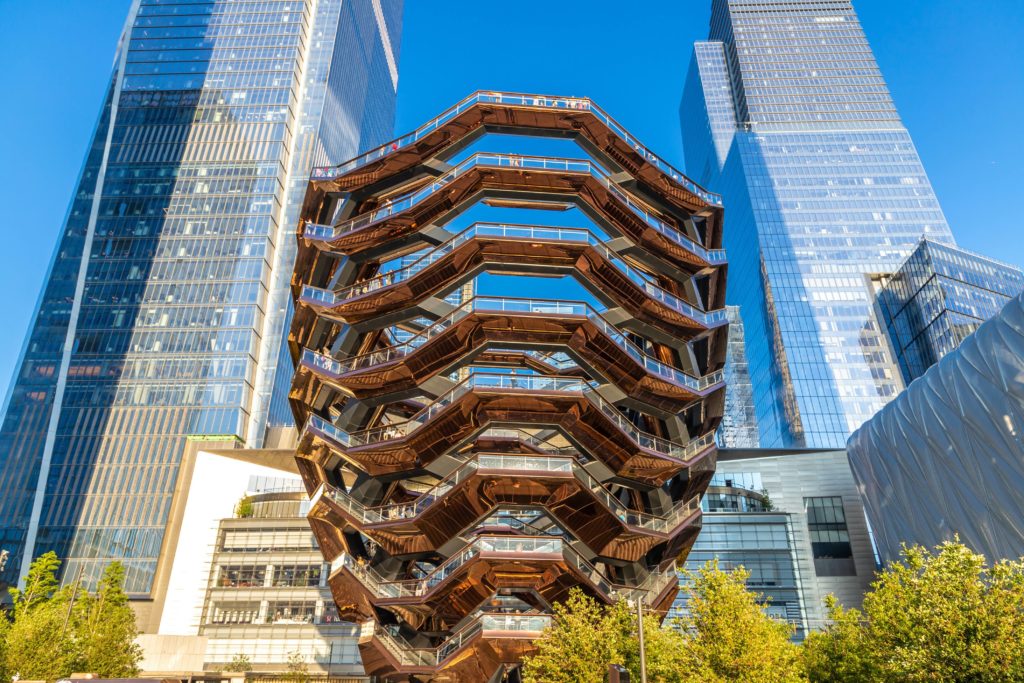 Hudson Yards in NYC shot upwards towards the sky