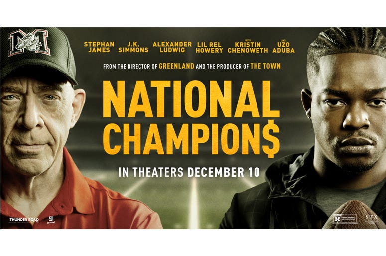 Movie poster for National Champs featuring the football player and his coach 