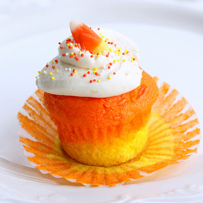 a candy corn colored cupcake