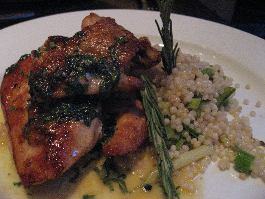 Community Food & Juice NYC free range chicken, roasted vegetable, and couscous sprinkled with rosemary