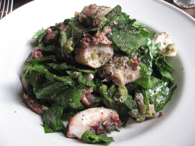 Frankies Spuntino NYC braised octopus salad with greens and vinagerette dressing