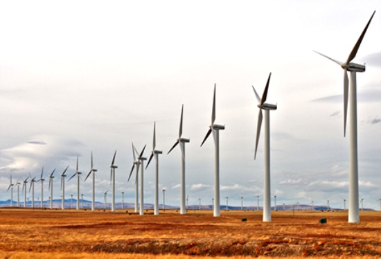 Windo turbines in the mid west in a amber grain field provide alternative enery for green apartment living