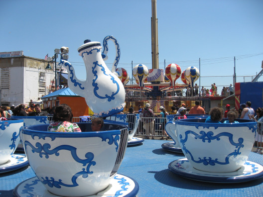 Luna Park Brooklyn white and blue teacups rides for kids an adults