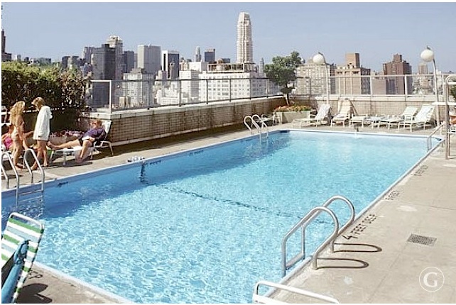 Glenwood luxury apartment amenities roof deck lap pool over looking the manhattan skyline