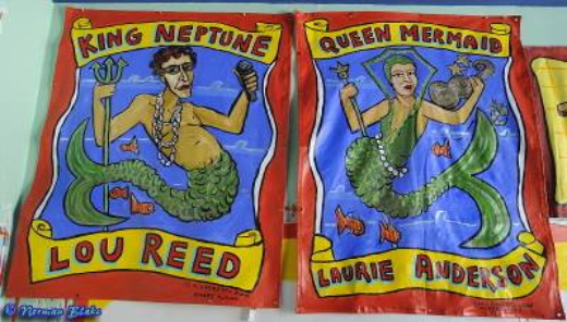 Coney Island Mermaid Parade posters of Lou Reed and Laurie Anderson as mermaids