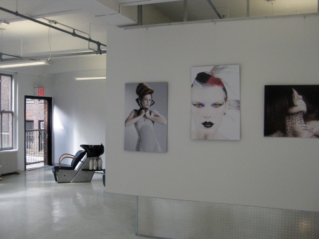 Midoma Salon showcases fashion and hair style artwork in their spacious clean white space