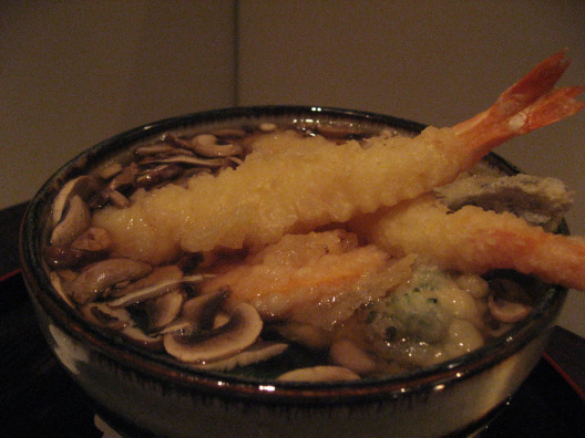 Momoya Sushi in Manhattan delicious shrimp and vegetable tempura in a mushroom broth