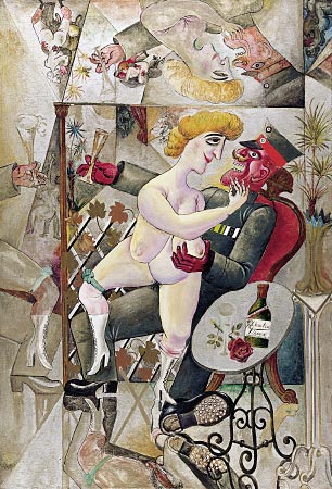 Neue Galerie in New York features A Memory of the Glass House in Brussels military man gropping a nude prostitute in cubism