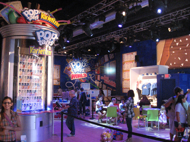 Inside Kellogg's Pop-tarts world is a colorful assortment of pop-tart stations of treats and merchandise